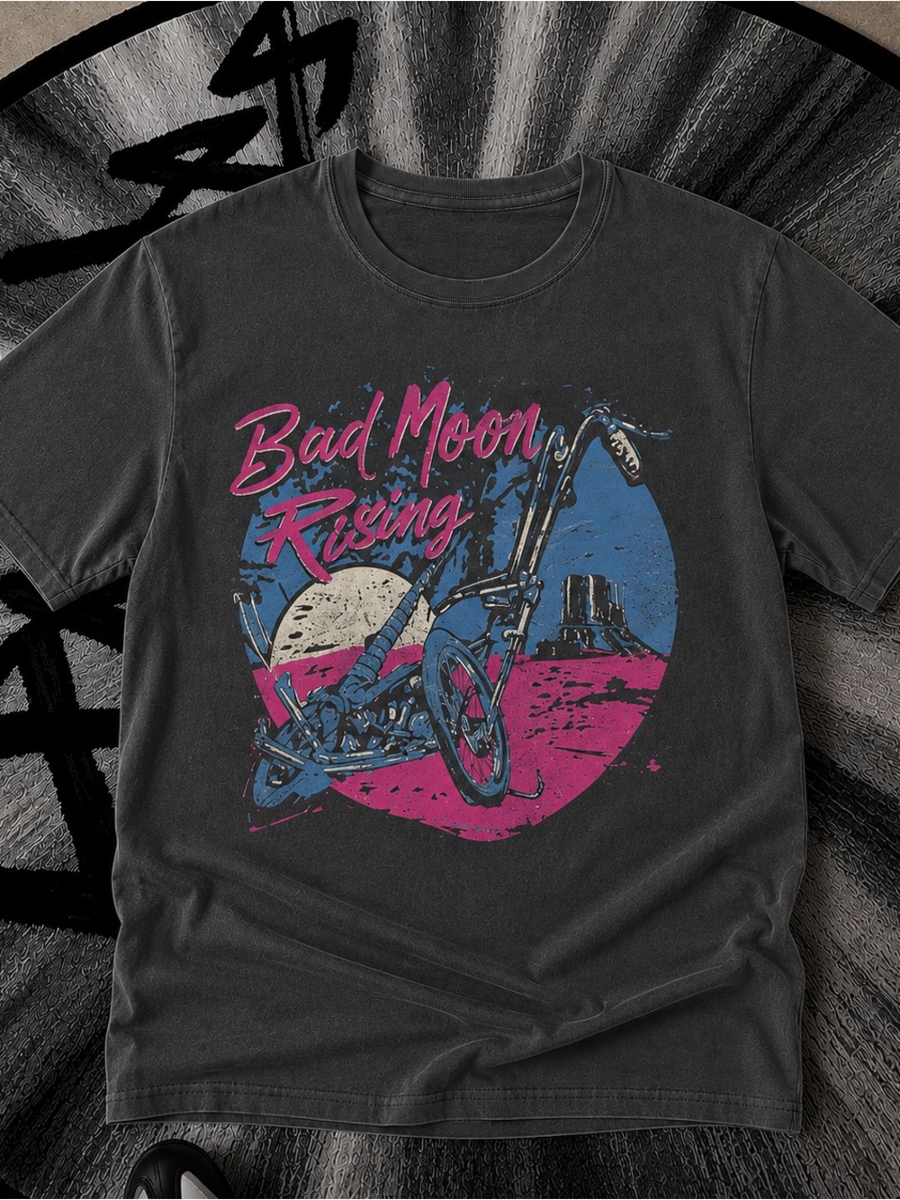 Bad Moon Rising Motorcycle Shirt, Rock Graphic Tee - Black